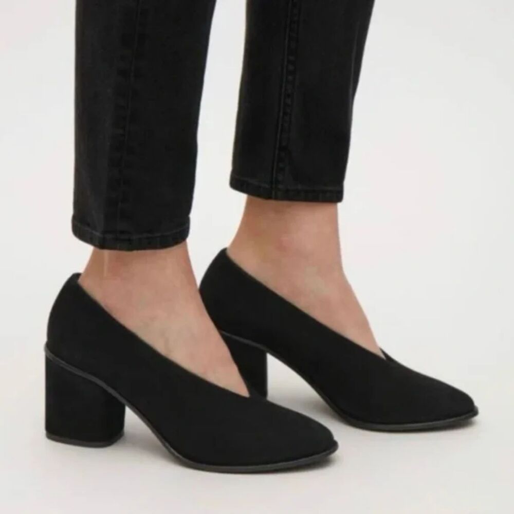 COS Black Suede Block Heel - 39/8-8.5